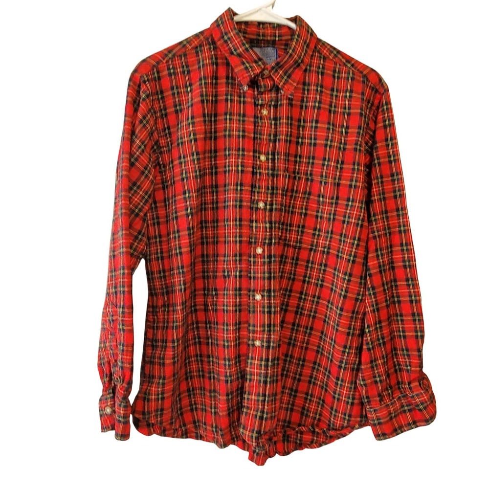 Sir Pendleton Wool Shirt Mens XL Red Plaid Button Down 100% Virgin Wool USA Made